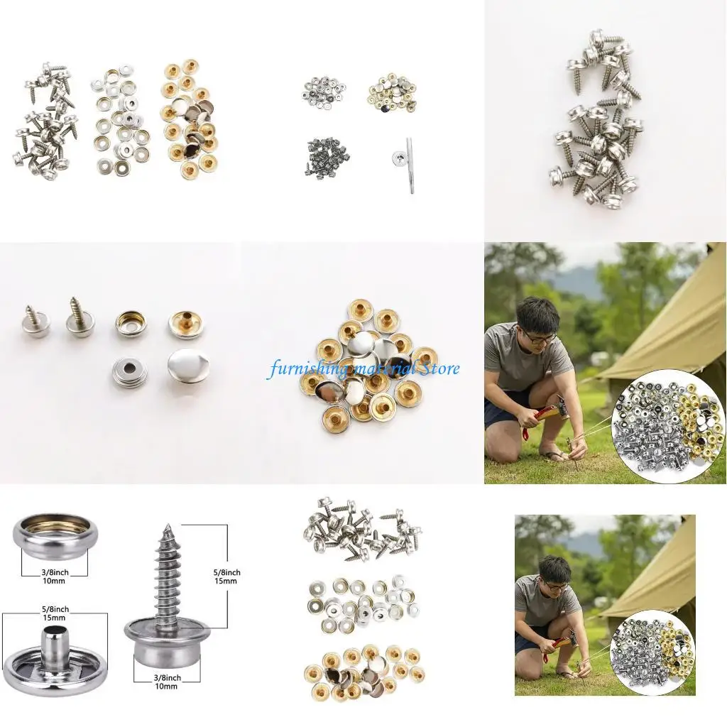 

Y5GD 50Pcs Snaps Button Stainless Steel Screw Fastener Studs Cap Fixing Sewing