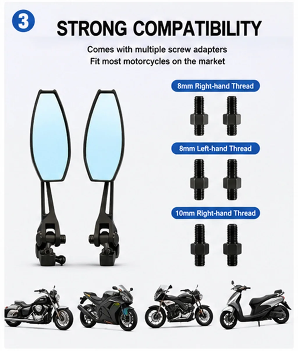 Universal All-aluminum High-end Motorcycle Rearview Mirrors HD Convex glass For Honda Steed Shadow 400 600 VLX400 VLX600 VT400C view 4