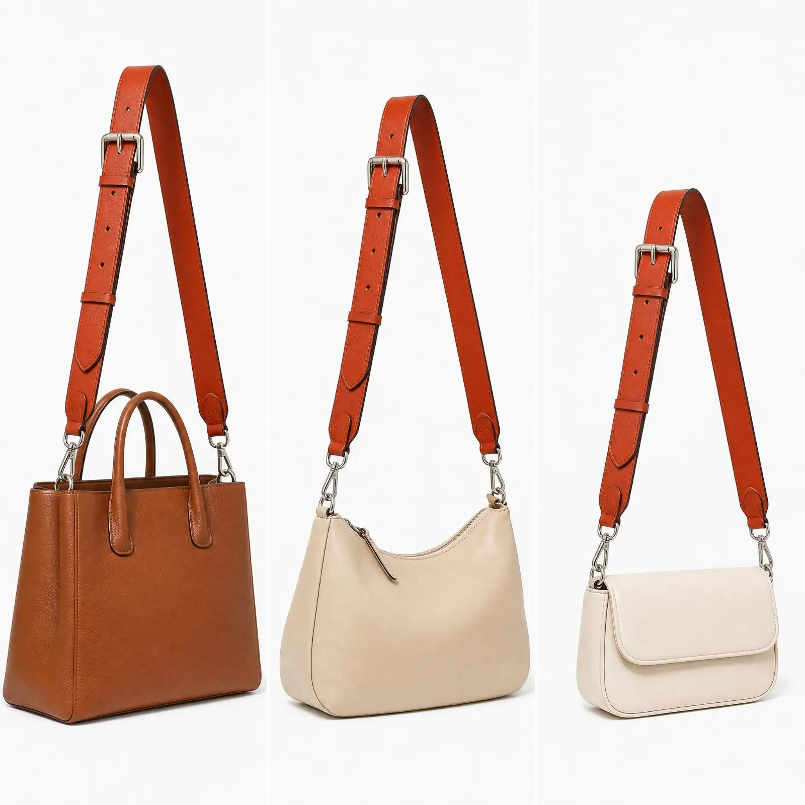 Adjustable Leather Shoulder Strap for Handbag Cowhide Replacement Strap with Metal Buckle and Swivel Clasps for Shoulder Bags