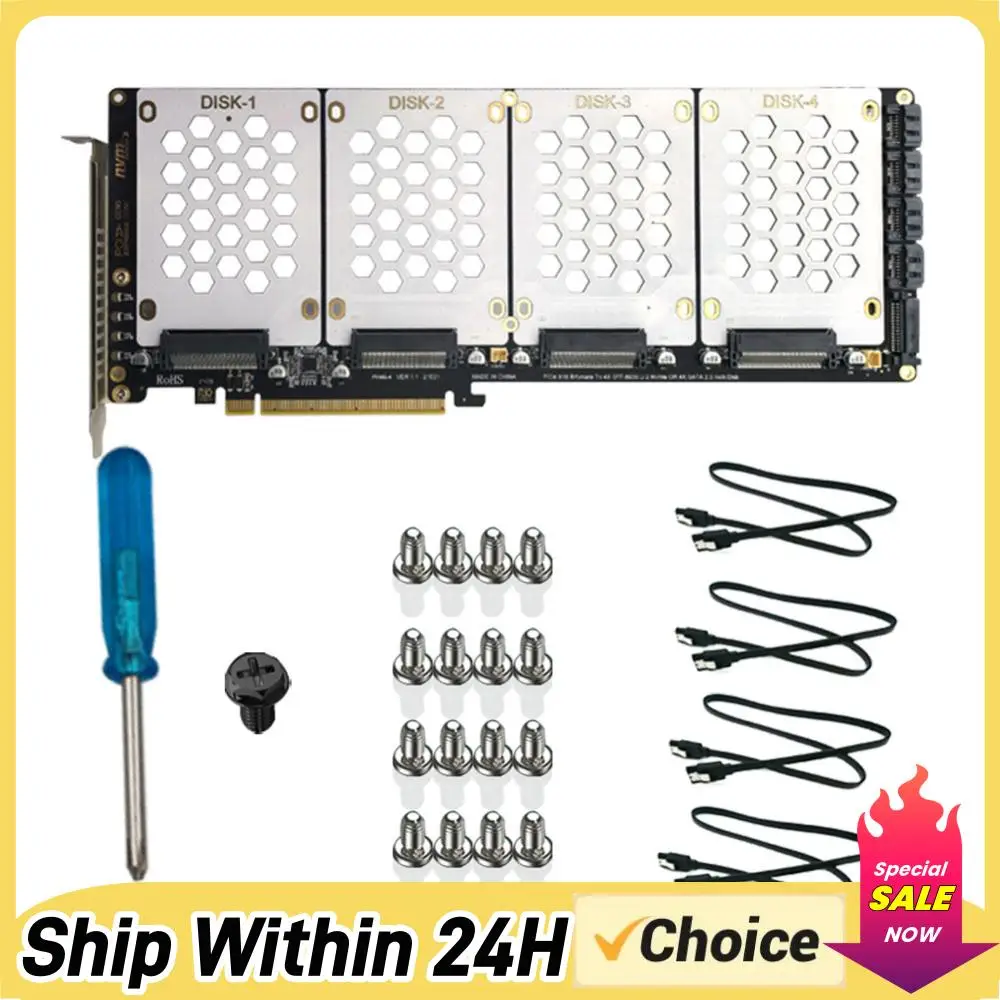 

4-Port PCI-E 4.0 16X 2.5Inch SATA Adapter Card Motherboard Support PCIe X4x4x4x4 Bifurcation U.2 To PCIe Card with LED Indicator