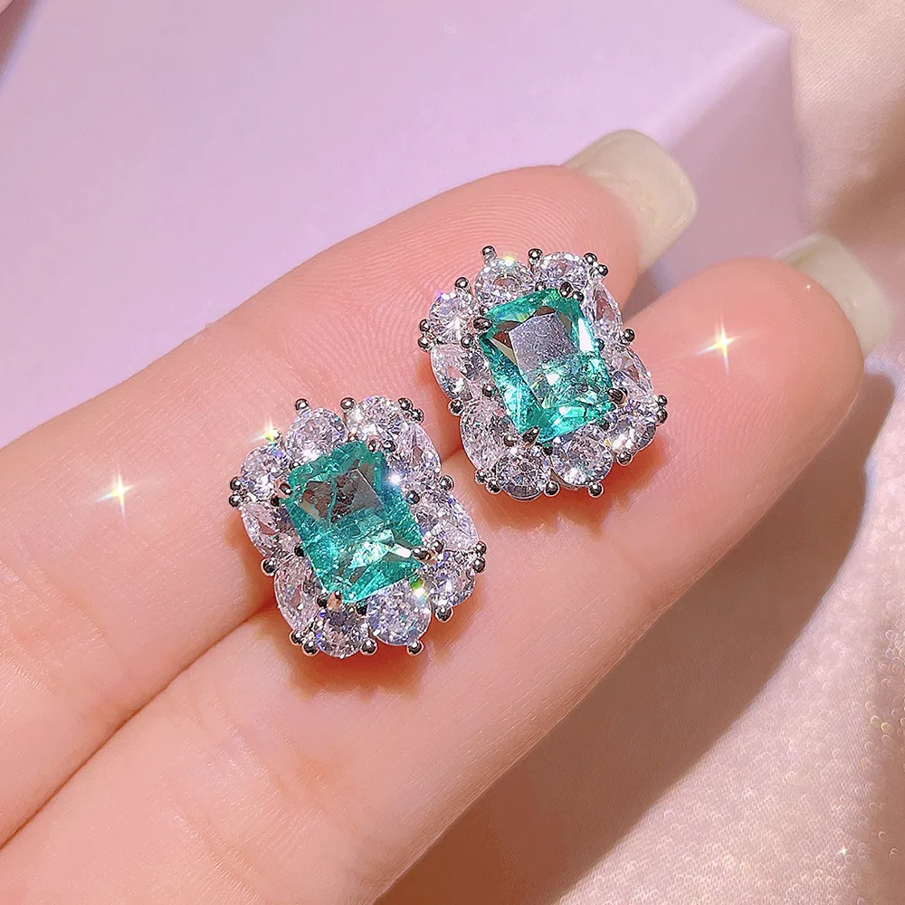 New Paraiba Women's Jewelry Set Princess Bling Bling Zircon Stud Earrings Pendant Adjustable Ring Three Piece Set Party Gift