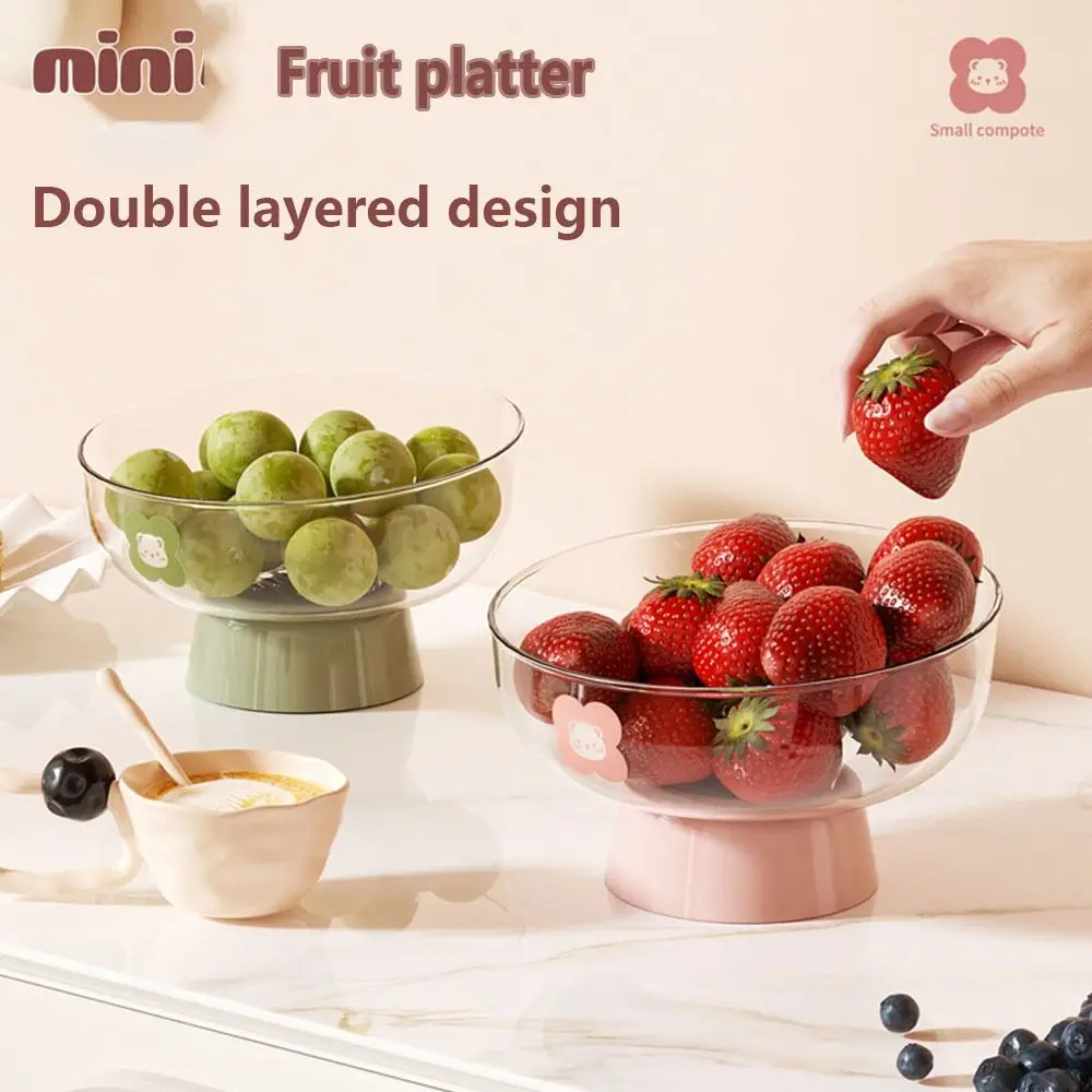 With Drainage Hole High-legged Fruit Plate Removable Base Large Capacity Kitchen Fruit Bowls Transparent Candy Nut Storage Plate