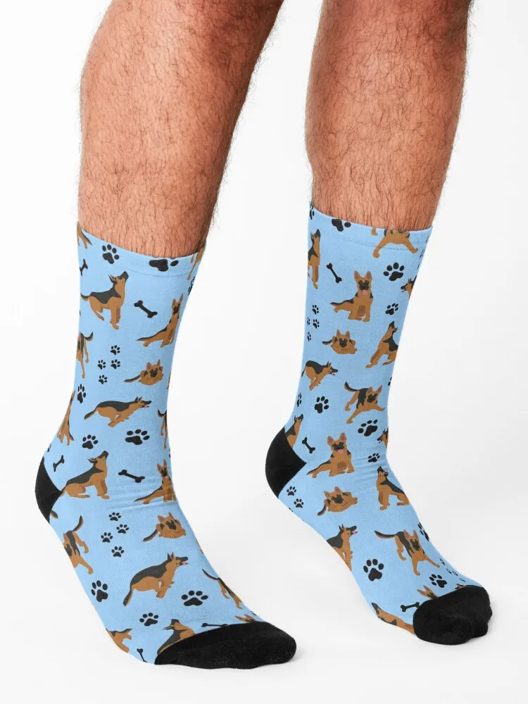 German Shepherd Pattern in Blue Socks ankle moving stockings anti slip football floral Men's Socks Luxury Women's