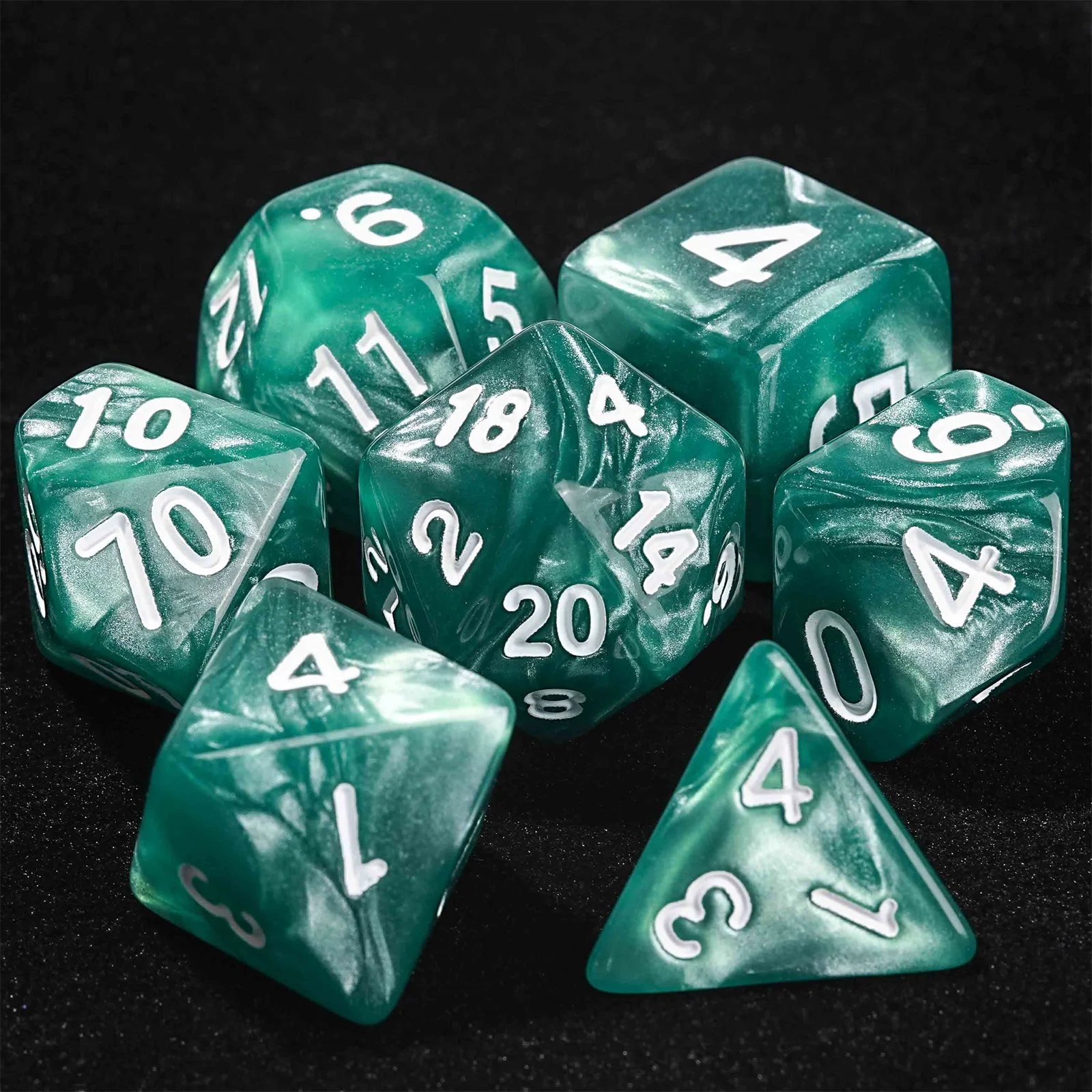 

7pcs DND Green Acrylic Pure Color Dice Purple/Blue/Orange Multi-sided Polyhedral Dice for D&D Game COC Role Playing RPG Table
