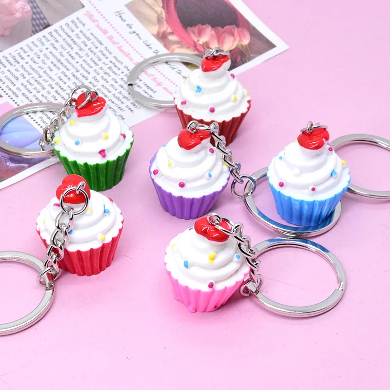 Cute Simulated Cream Cupcakes Food Keychains Keyring For Women Gift New Creative Lovely Colorful Dessert Bag Box Car Key Jewelry