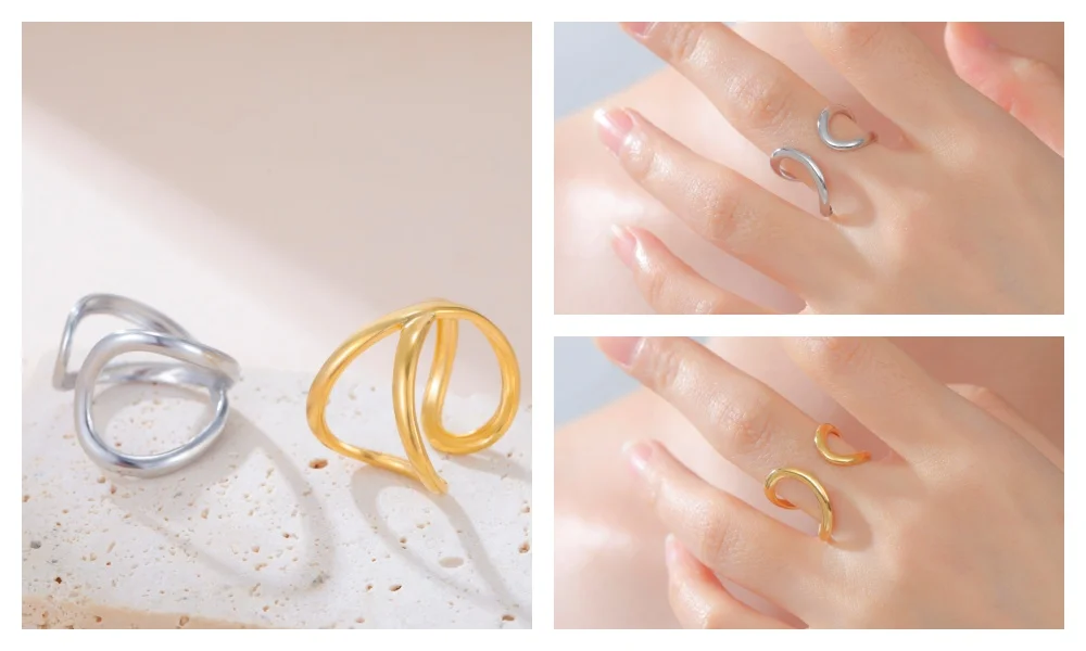 Skyrim Edelstahl Goldfarben Geometrischer Offener Ring Mode Minimalistischer Fingerring Hochzeit Party Schmuck Geschenk Großhandel – Detail 12