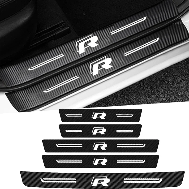 

Carbon Fiber Car Door Threshold Protective Decals for Volkswagen Rline Logo Pedal Guards Trunk Strip Doorsill Trim Stickers