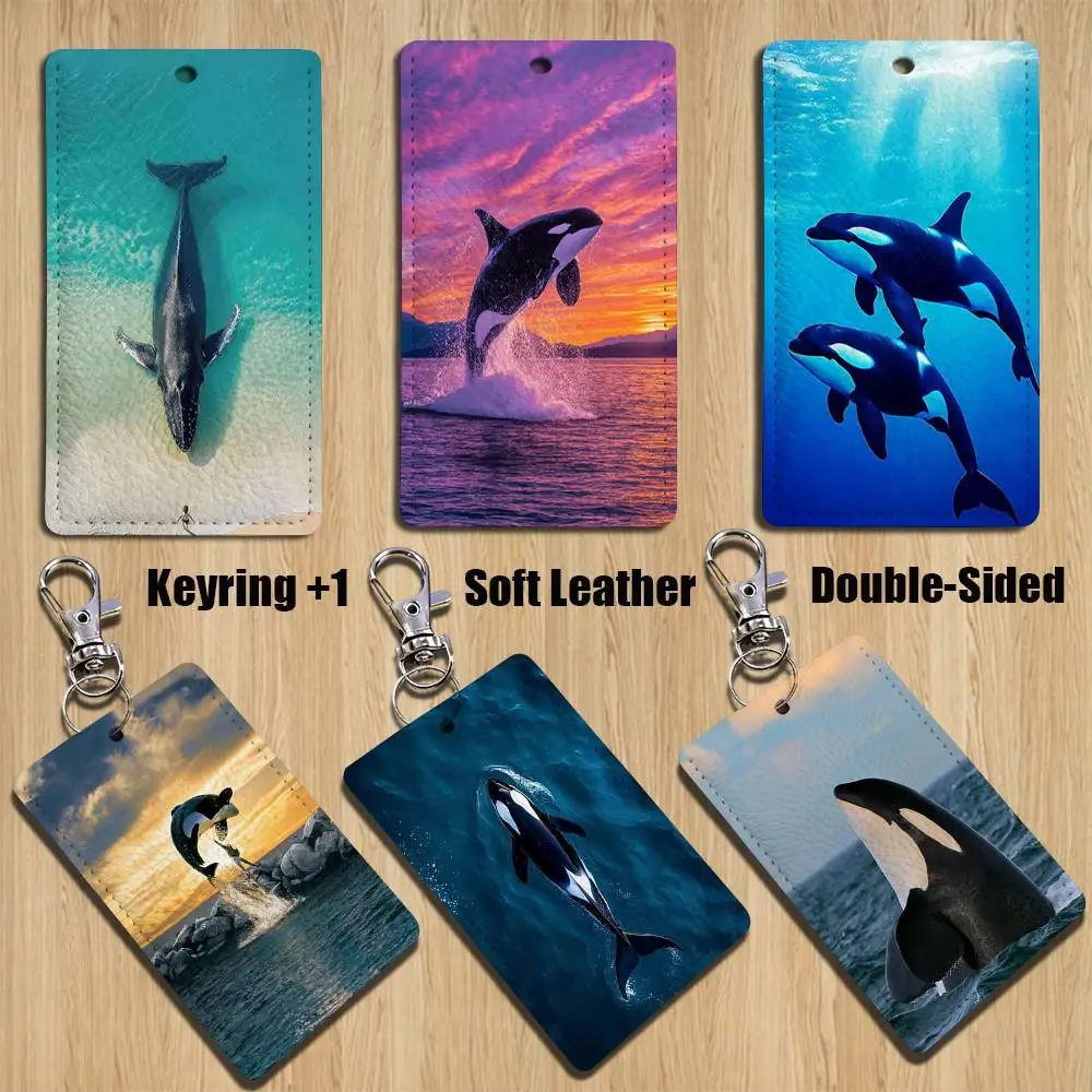 

O-Orca Killer W-WhaleS Keychain Holder Suitable For Subway Bank Card Bus Card Case Badge Holder Wallet Card Textured pattern