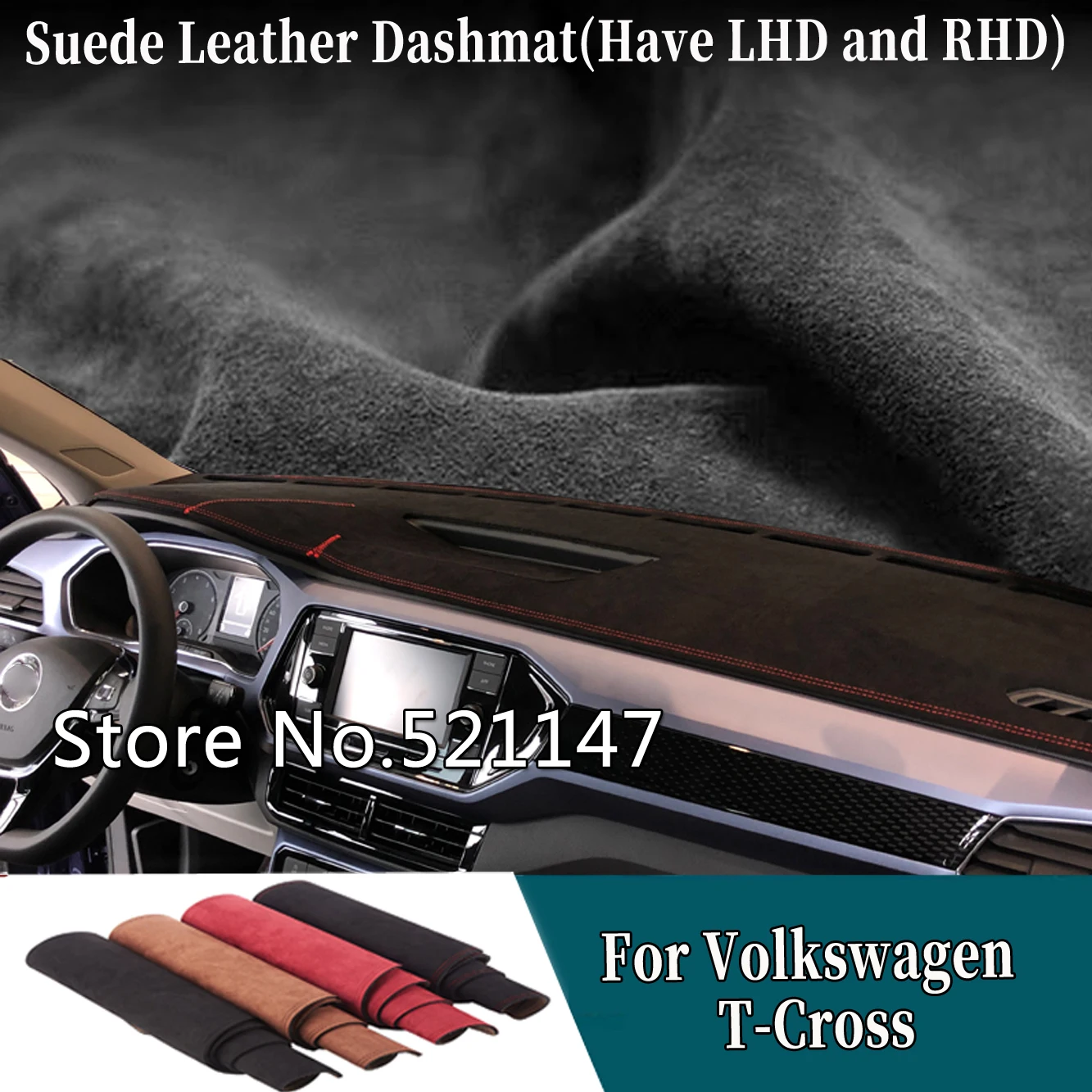 

Car Suede Leather Dashmat Dashboard Cover Dash Mat Car-styling Accessories For Volkswagen VW T-Cross T Cross C11 2018 - 2022