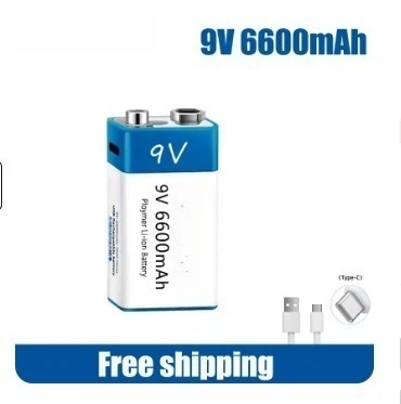 9V 6600mAh Lithium Ion Rechargeable Battery Type C USB Charging 9V Li Ion Battery Suitable for 10000