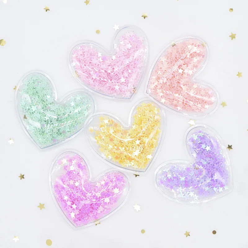 50*45mm Filling Bling Paillette Appliques Heart Patches for DIY Clothes Headwear Cake Topper Hair Clips Decor Accessories