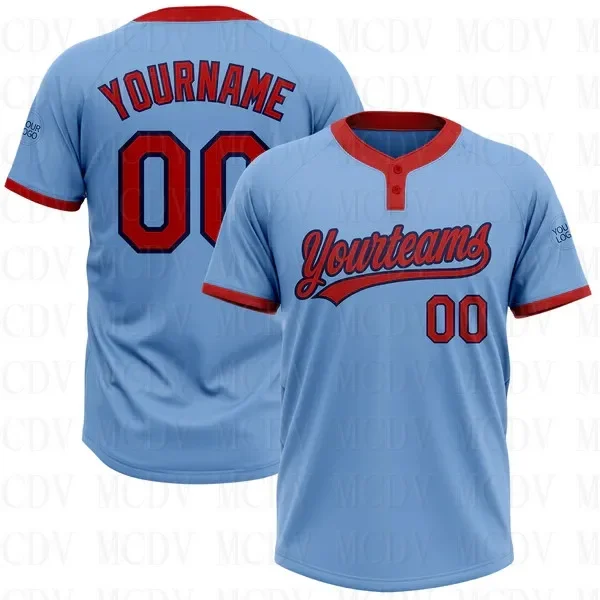 Custom Light Blue White-Old Gold Two-Button Unisex Softball Jersey 3D Printed Team Name Number Jerseys Sports Wear Adult Youth