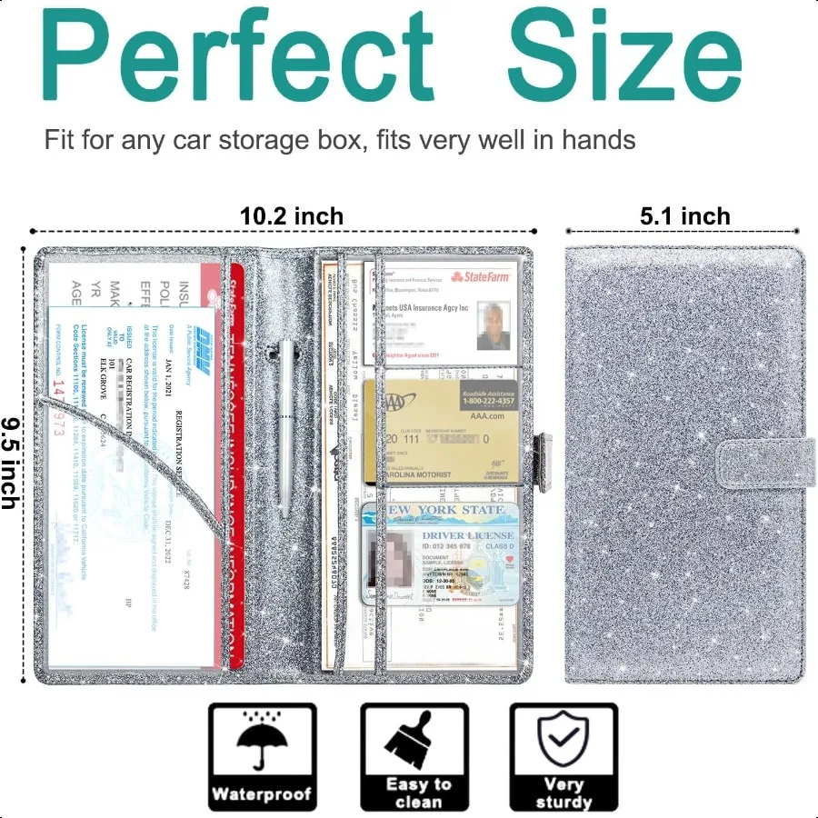 RSAquar – porte-assurance d'enregistrement de voiture, boîte à gants en cuir, organisateur, accessoires sympas pour cartes d'identité de conduire, carte d'entrée Docume