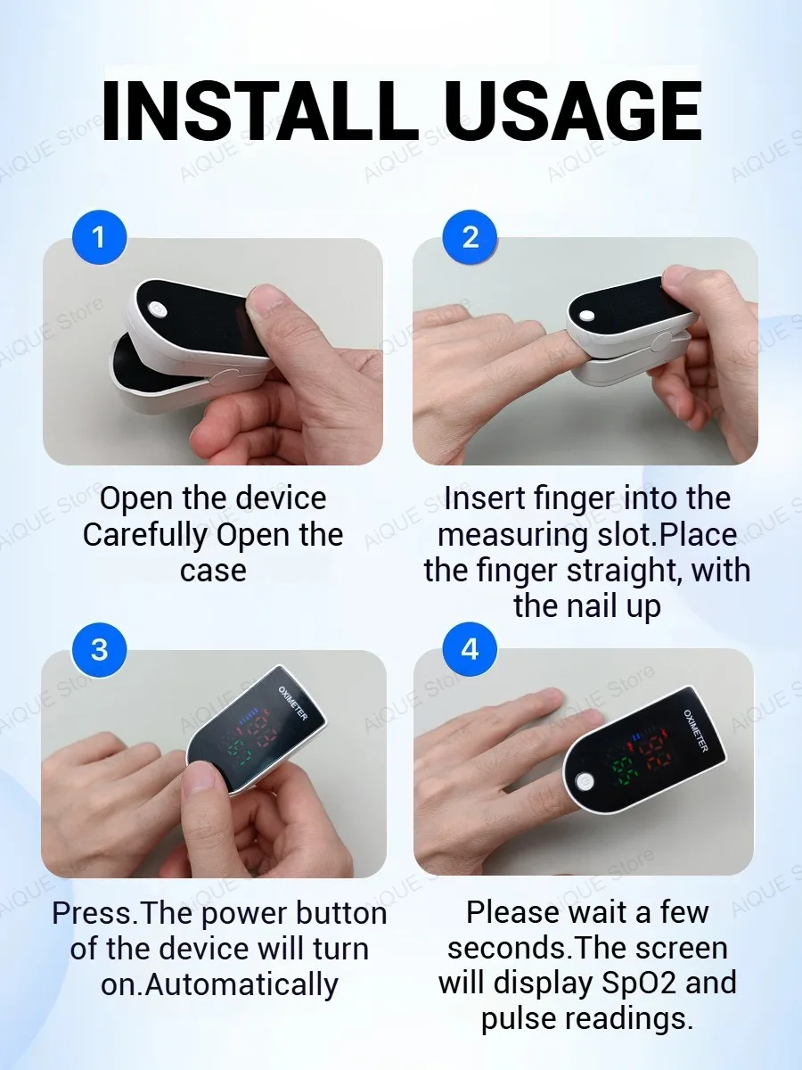 AiQUE LED Medical Digital Fingertip Pulse Oximeter Blood Oxygen Saturation Meter Finger SPO2 PR Monitor Oximetro gallery 3
