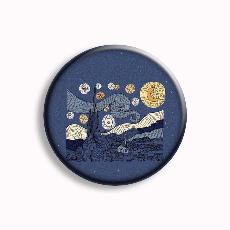 Vintage Blue Style Aesthetic Art Button Pin Retro Cartoon Star Heart MoonLight Cat Self Love Badge Brooch Hat Bag Decor 58mm
