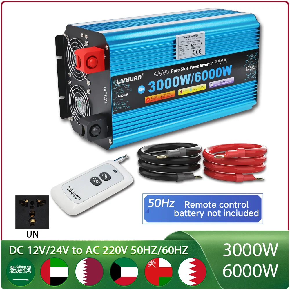 6000W Inverter 12v 220v Pure Sine Wave Power Inverter DC 24V to AC 230V Voltage Converter Solar Car Transform