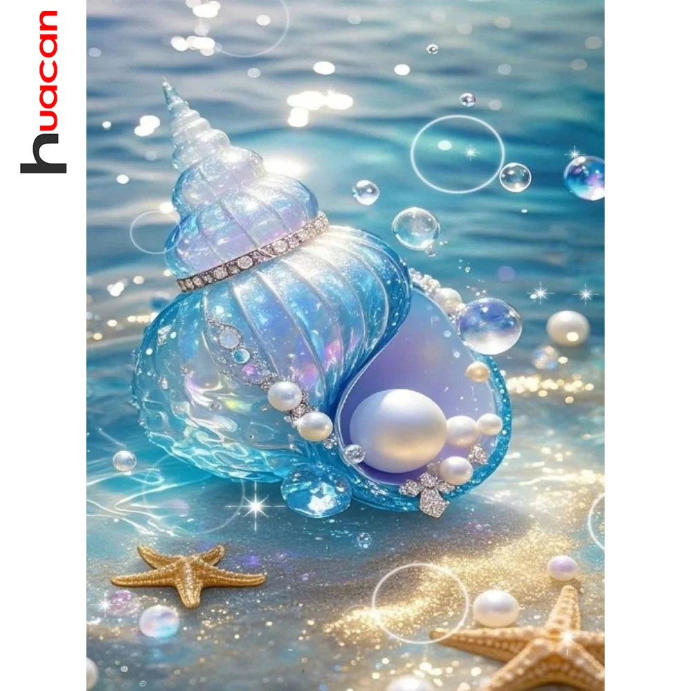 Huacan 5D-Diamantgemälde, Fantasy-Muschel, Meer, Landschaft, voller Bohrer, Stickerei, Mosaik-Set, Mädchen-Schlafzimmer, Heimdekoration, Geschenk