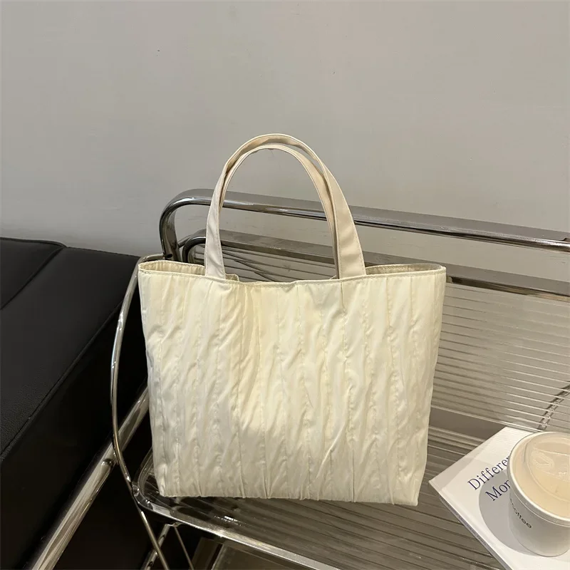 Premium shoulder striped nylon bucket bag simple portable versatile tote bag