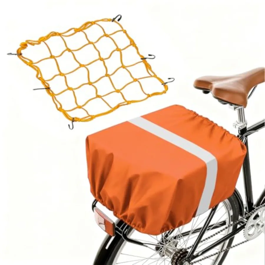 

Waterproof Bike Basket Rain Cover and Bungee Cargo Net - Elastic Bicycle Basket Liner with Reflective Strip, Fits Most Bikes