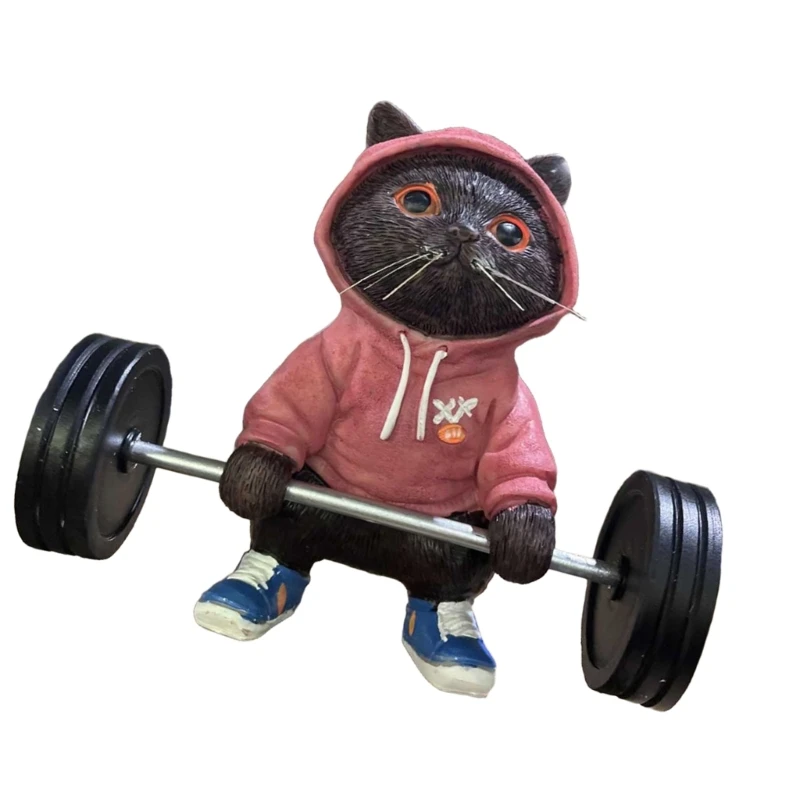 Cats Figurine Funny Gifts Cats Lifting Barbell Offices Ornaments Fitness Cats Sculpture for Home Offices Gift