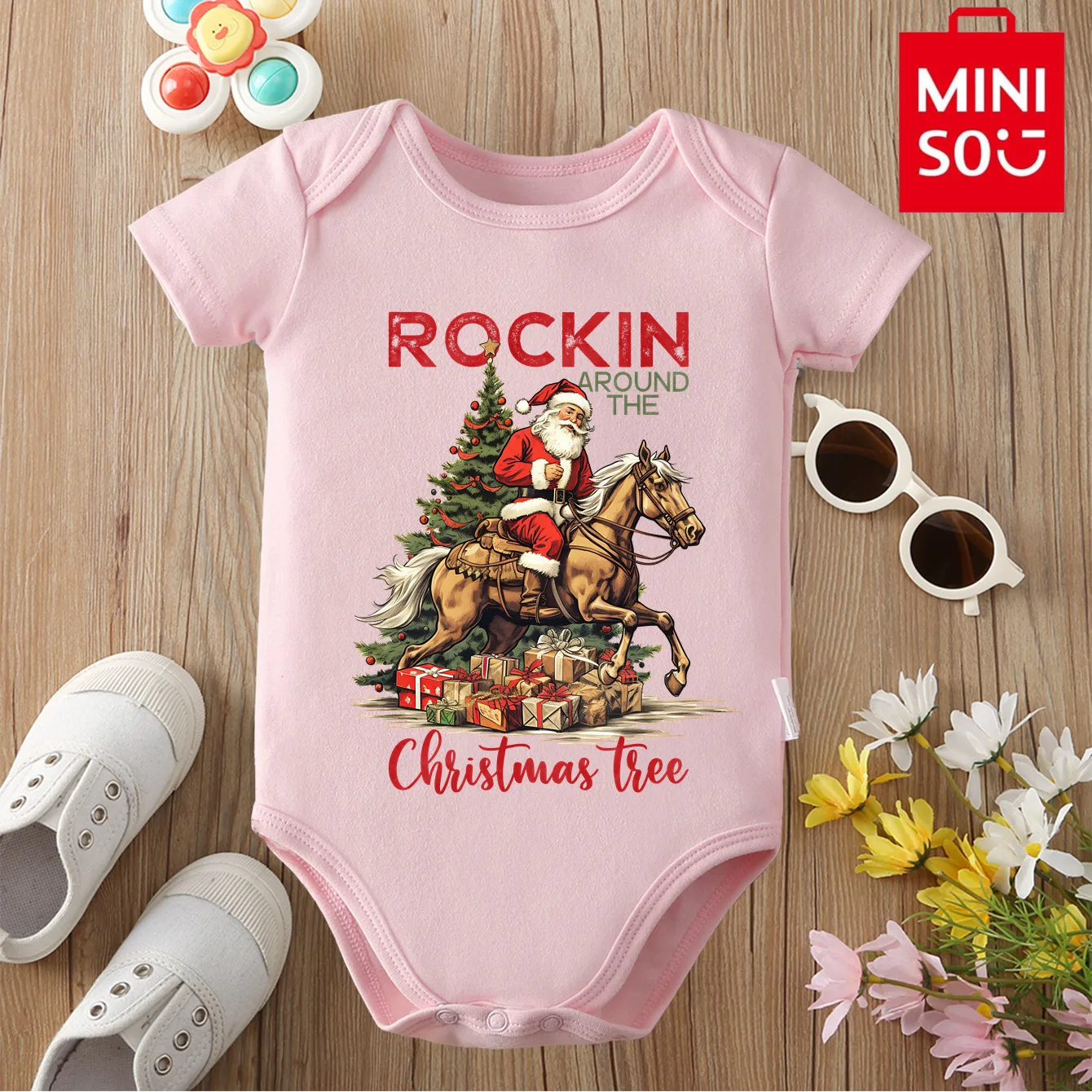 MINISO سانتا ثلج عيد ميلاد سعيد نيسيي بذلة القطن الخالص لطيف الملابس ارتداءها ل 0-12 شهرا الوليد أفضل هدية للطفل