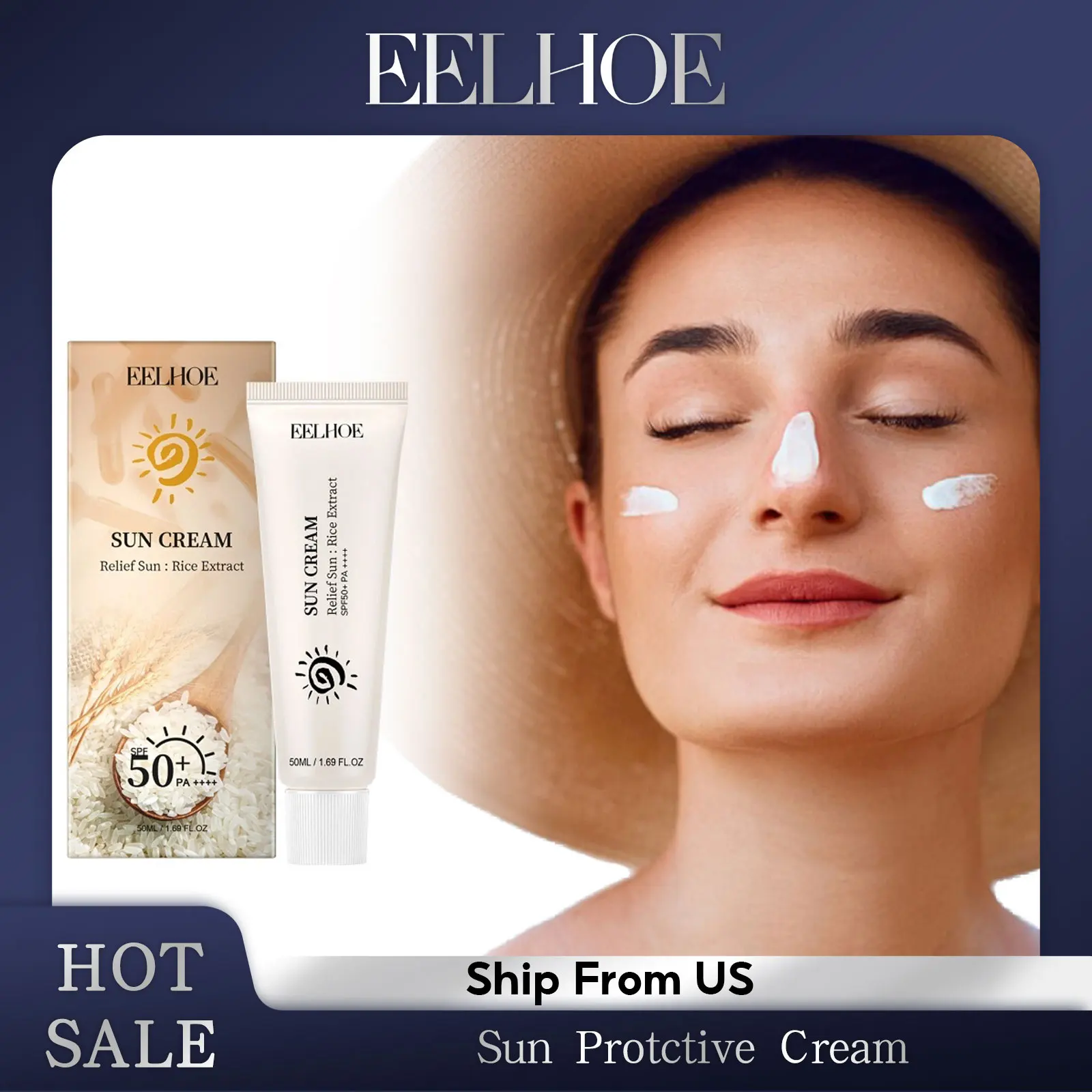 EELHOE Spf50+ Sunscreen Cream Rice Sunscreen Mild Solar Blocker Skin Whitening Cream Anti UV Sun Block Facial Moisturizer Cream