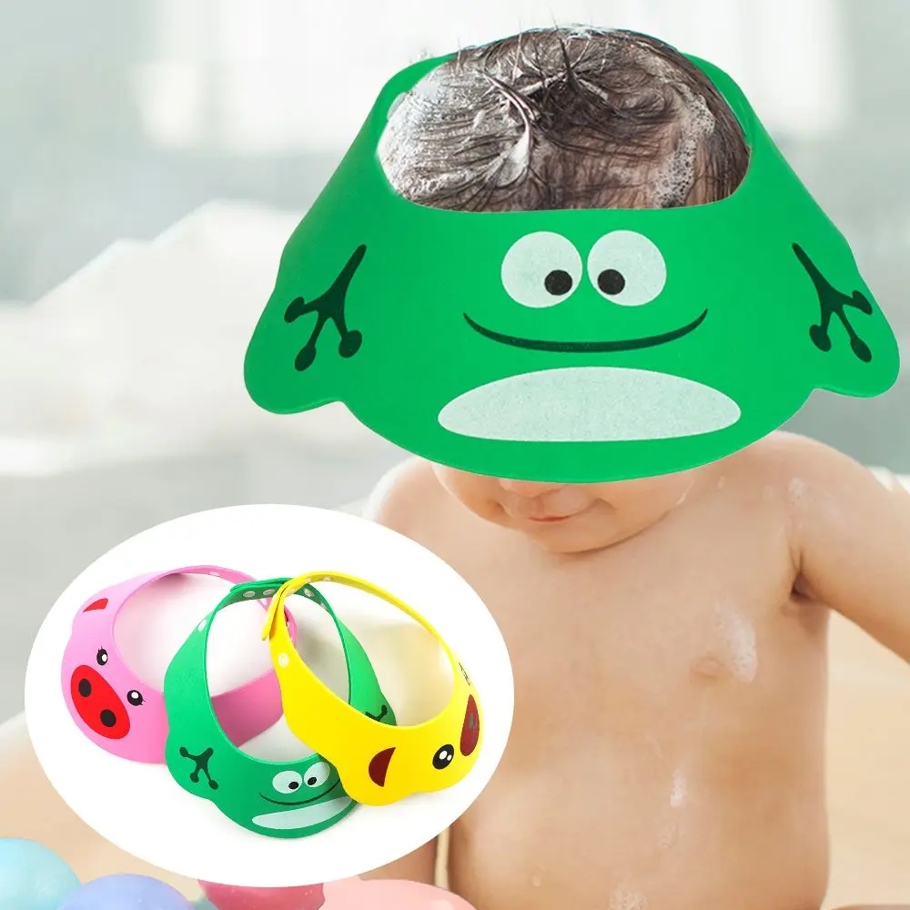 Gorro de ducha ajustable para bebé, gorro de champú de dibujos animados para niños pequeños, protección para el cabello, suministros de baño