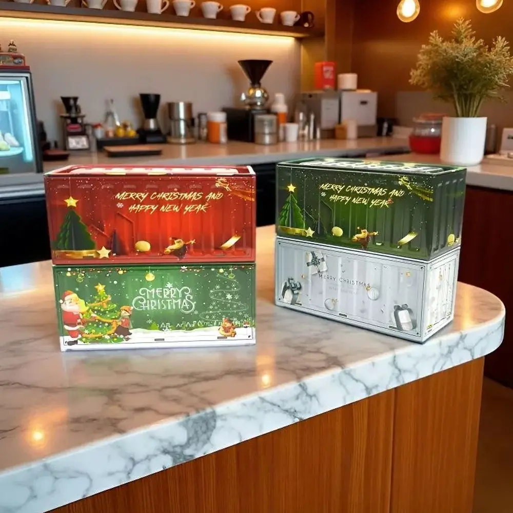 D9 Durable Tin Christmas Box Vintage Style Rust Proof Candy Storage Box Simulation Design Mini Size Iron Box Office Organization