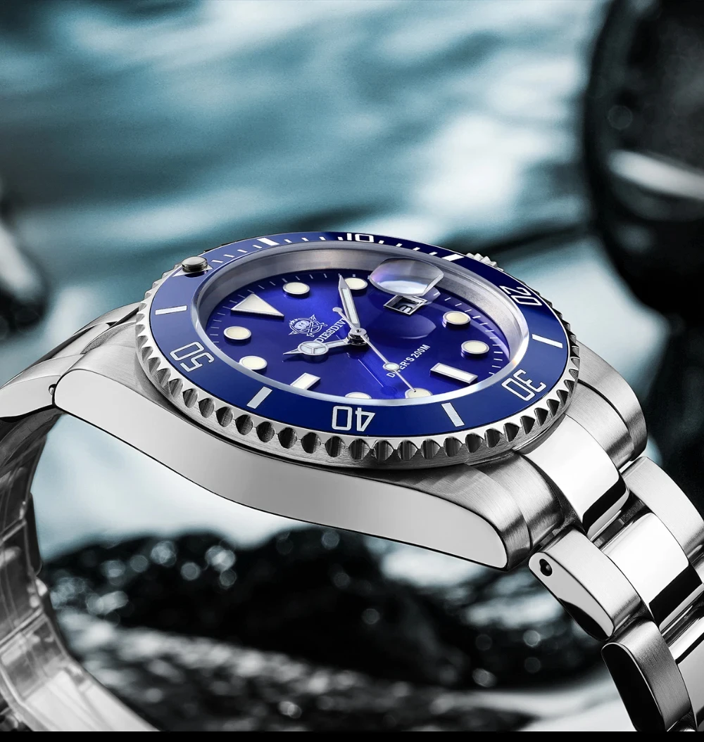 Reloj de cuarzo ADDIESDIVE de 41mm para hombre, reloj de pulsera de acero inoxidable con fecha luminosa resistente al agua de 200m, reloj de pulsera de lujo para hombre
