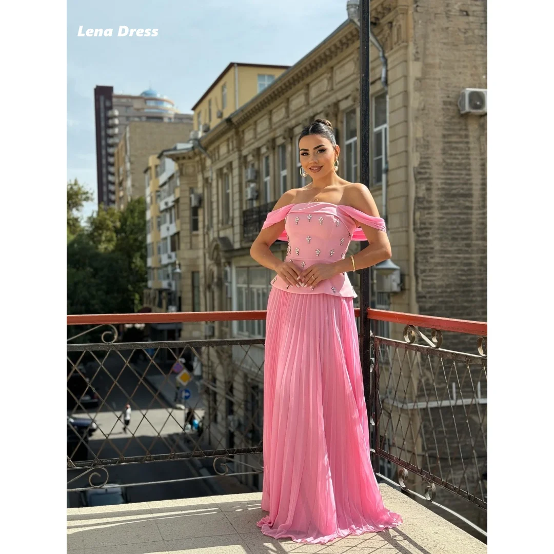 Vestido de noche Lena para mujer, vestidos de noche de gasa para mujer, vestidos elegantes de lujo para fiesta, diamantes de imitación, fiesta de graduación rosa hecha a medida