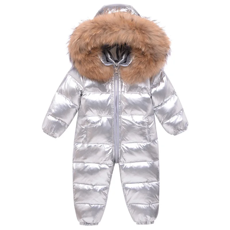 UNIFEMEN 2024 -30 Degree Russian Winter Baby Snowsuit Fur Waterproof Shinny Baby Boy Rompers Newborn Toddler Girl Overalls