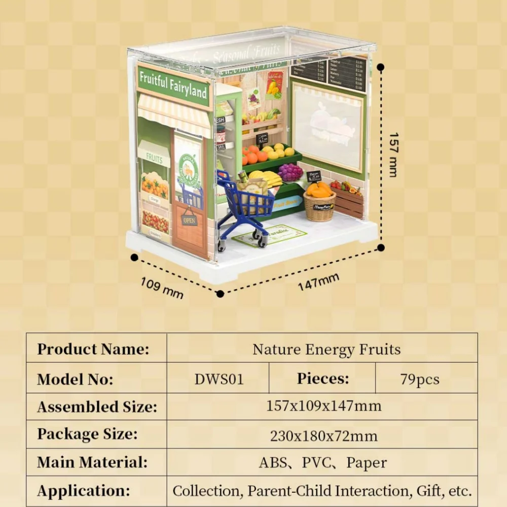 Robotime Rolife Plastic House Building Set Toy DIY Miniature Dollhouse Playset with LED for Mini Toys Gifts for Teens Adults DWS