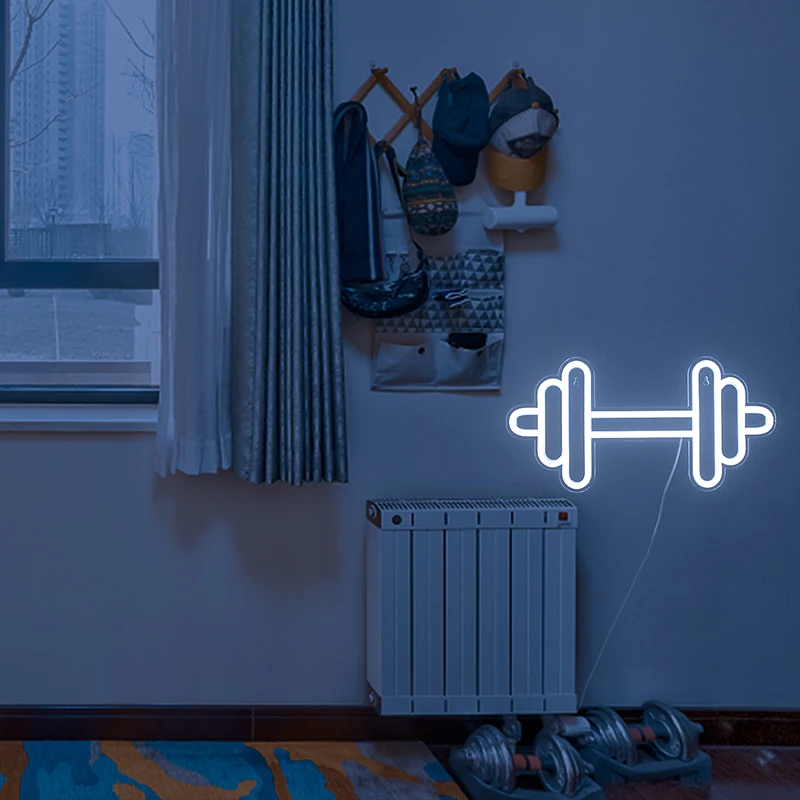 Lampu LED tiga warna tanda Neon, lampu dinding seni gantung untuk Dumbbell Gym Club, dekorasi ruang olahraga Fitness Spirit Logo