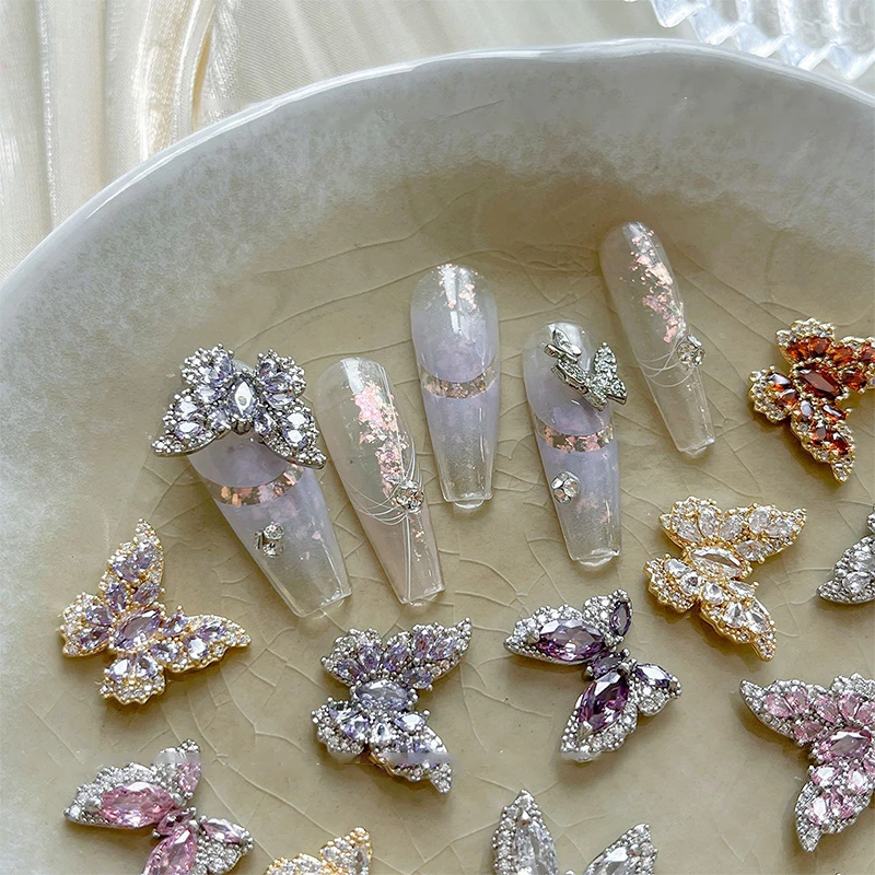 Luxury Large Butterfly Zircon Crystals Metal Nails Jewelry Decorations Nail Art Accessories Charms Parts Supplies