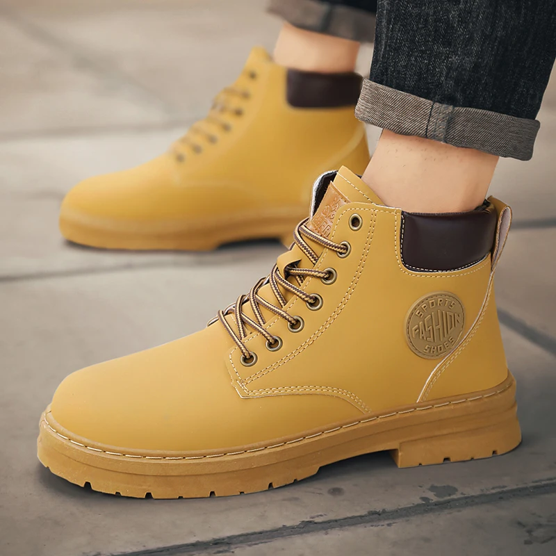 New Autumn Men Shoes Boots High Top Fashion Motorcycle Leather Shoes Outdoor Leisure Comfortable Boots Male Lace-Up Botas