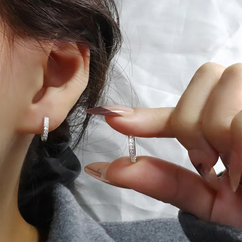 

S925 Sterling Silver Needle Diamond Encrusted Zircon Circles Hoop Earring for Women Fine Jewelry High Luxury Vintage Accessories