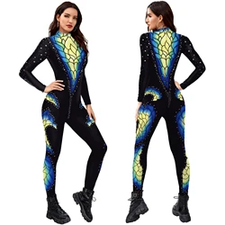 [You're My Secret] Peacock Feather Printing Sexy Slim Bodysuit Skinny Carnival Cosplay Costumes Fancy Outfit Catsuit Overalls