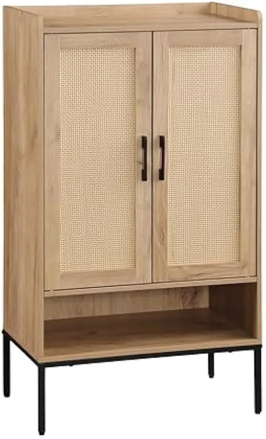 Shoe Cabinet with Rattan Doors, 5 Layers with Open Shelves, Wooden Shoe Rack Organizer for Entry Hallway Closet Bedroom