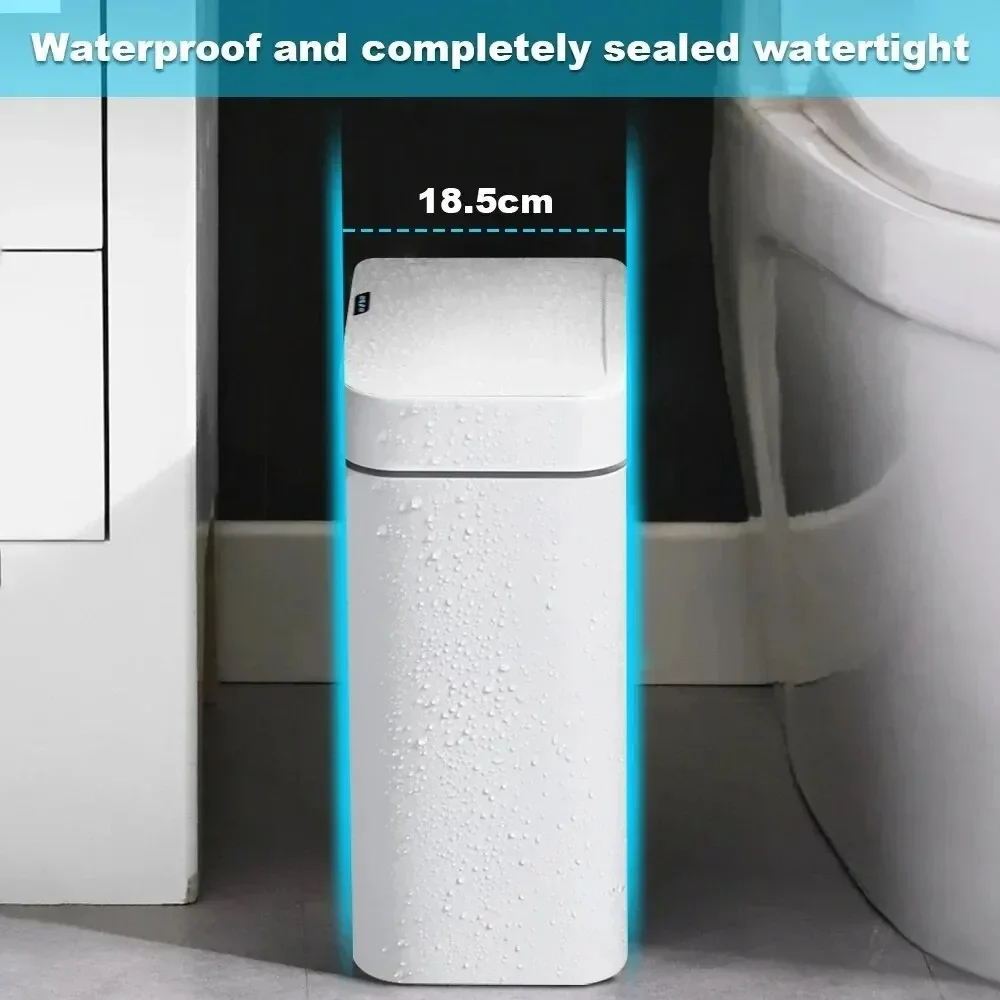 Smart Bathroom Trash Can Automatic Bagging Electronic Trash Can White Touchless Narrow Smart Sensor Garbage Bin Smart Home