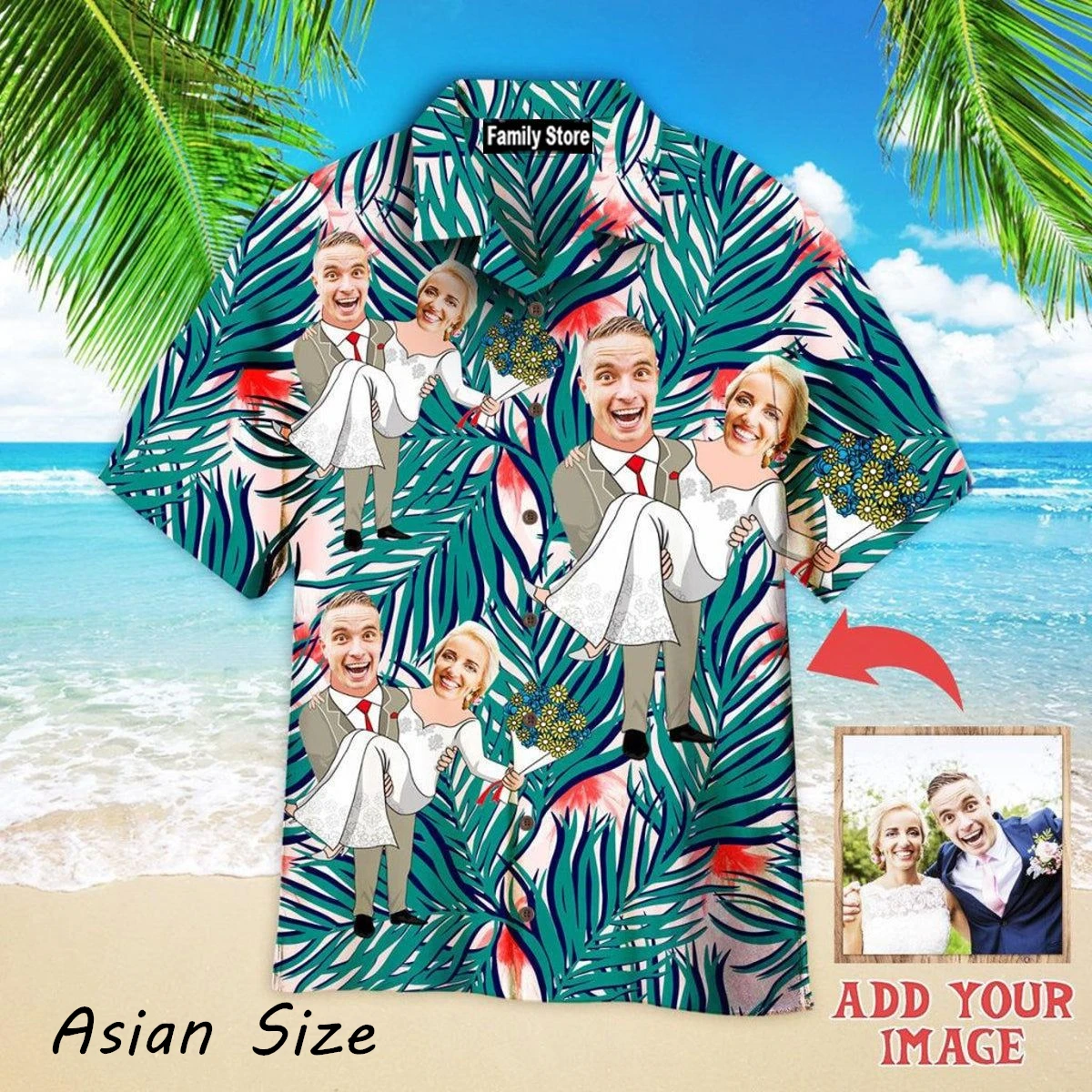 2026 New Fashion Men Hawaii Shirt Free Customized Diy Face Short Sleeve Hawaiian Shirts Casual Oversized Plam Tree Unisex Blouse