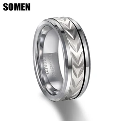 Somen 8mm Silver Color Tungsten Ring Pattern Inlay Polished Engagement Wedding Band Fashion Jewelry Men Rotating Rings