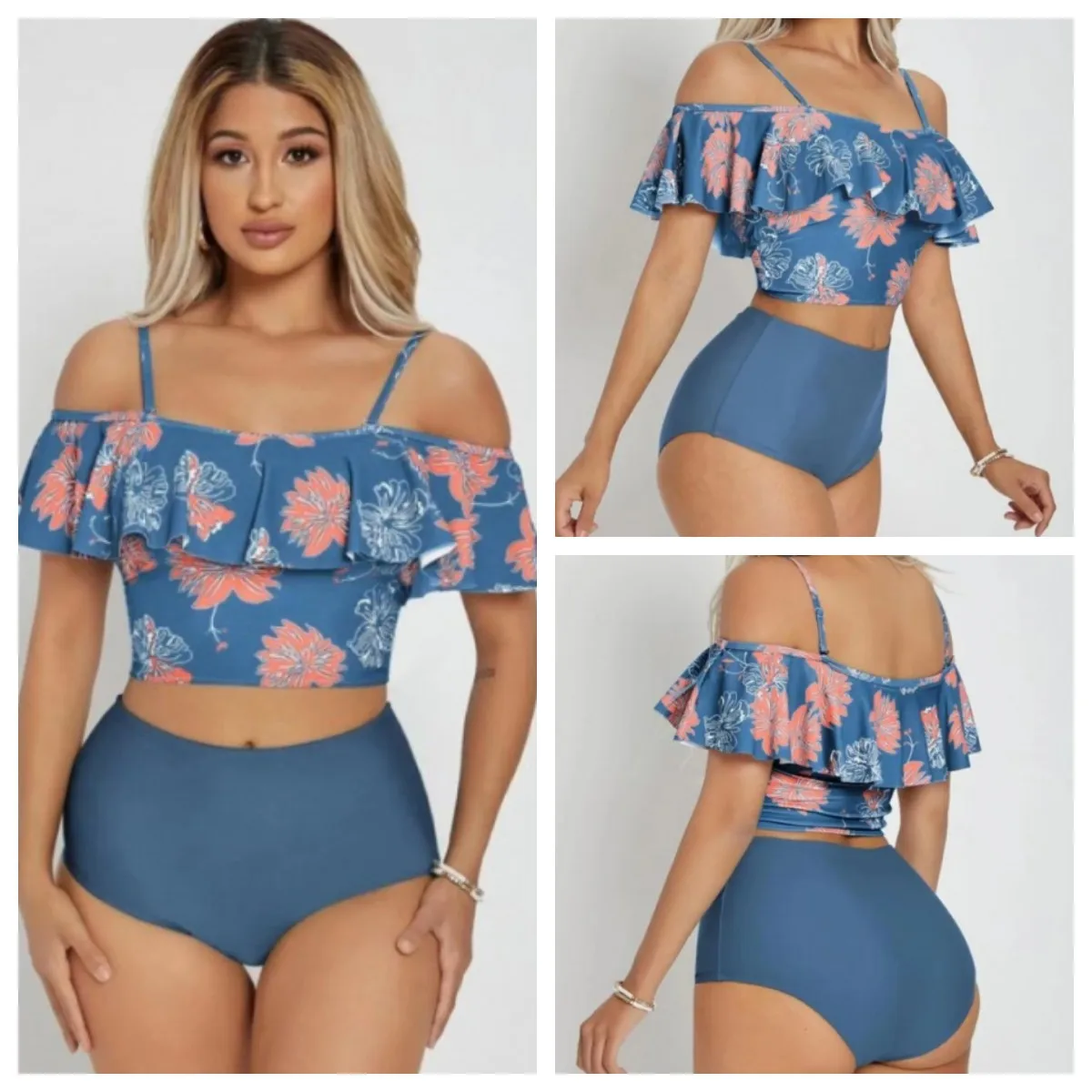 Micro Bikini Swimsuit Set for Women, High Waisted, Lace Up Printing, Sexy Swimwear, European and American