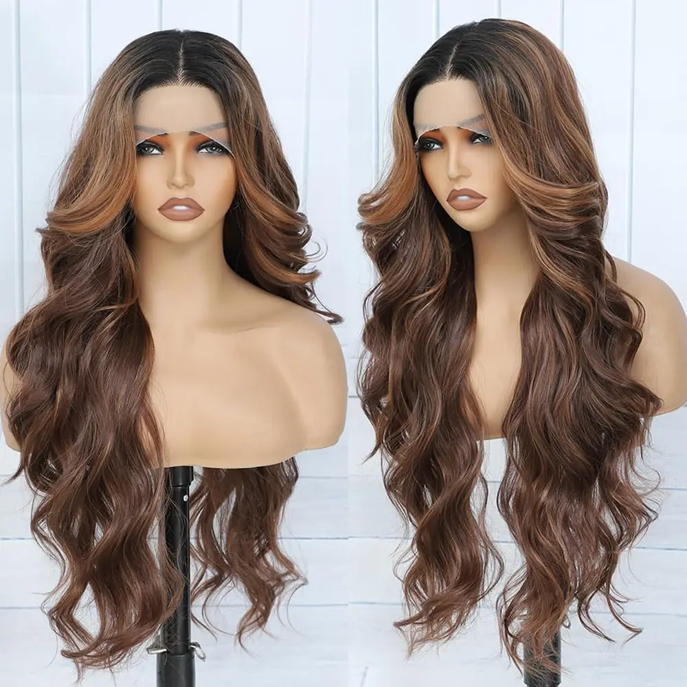 オンブレブラウン 4x4 レースフロントウィッグ ボディウェーブウィッグ ダークルート付きウィッグ 13x4 HDレースフロント人毛 オンブレボディウェーブ グルーレス