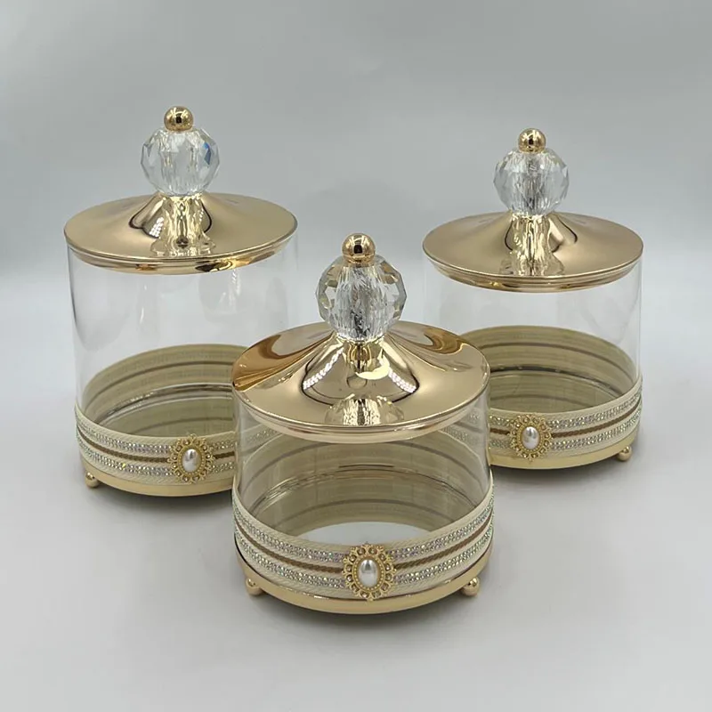 Bocal de rangement en verre doré de luxe, artisanat, ornements, bougie parfumée, bouteille, coton-tige, boîte à bonbons, conteneur à noix, décor