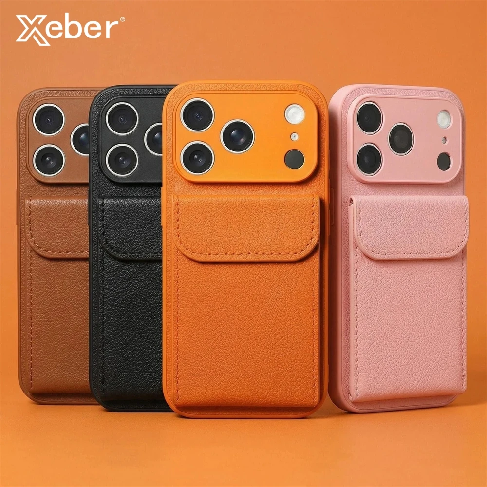 Luxuriöse Leder-Kartenhalter-Brieftaschenhülle für iPhone 17 Pro Max 16 15 14 13 12 mit Kameraschutz, stoßfeste matte Handyhülle