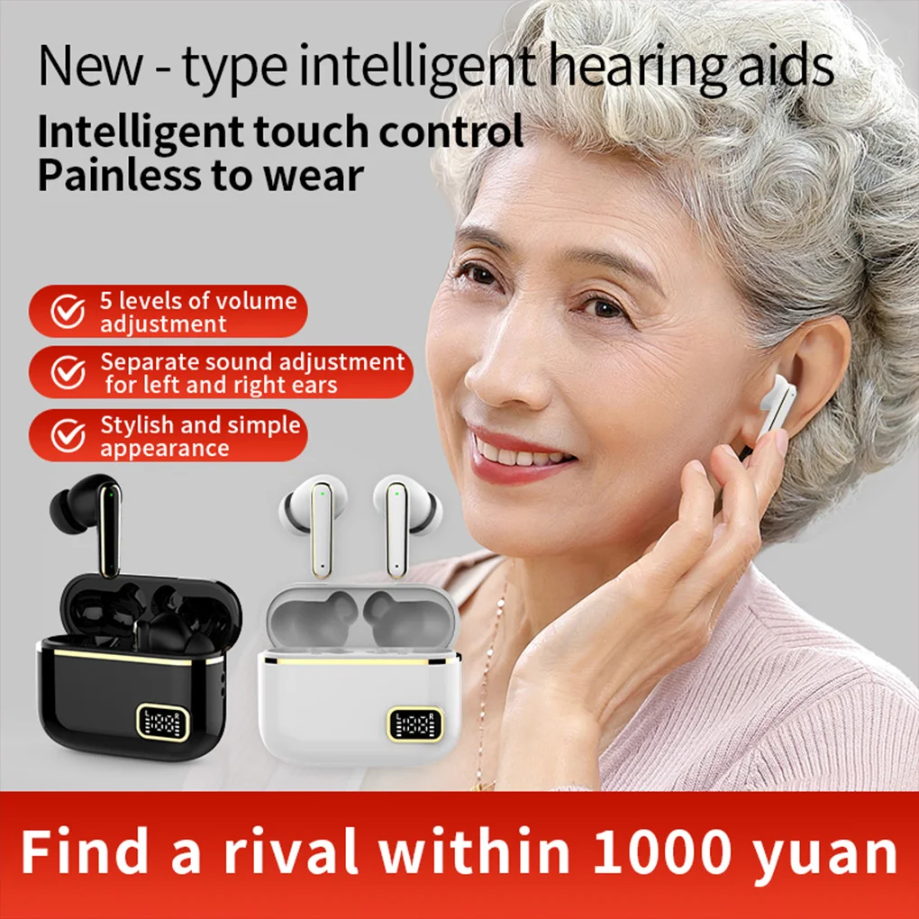 

Hearing Aid Wireless Bluetooth Headphones In-Ear Earphones HD Digital Display Noise Reduction Earbuds Charging Box for Elderly