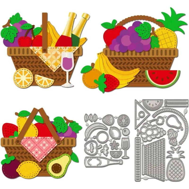 2Pcs Fruit Wine Basket Metal Cutting Die Cuts Pineapple Grape Strawberry Carbon Steel Embossing Stencil Harvest Cutting