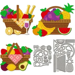 2Pcs Fruit Wine Basket Metal Cutting Die Cuts Pineapple Grape Strawberry Carbon Steel Embossing Stencil Harvest Cutting