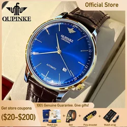 OUPINKE Automatic Movement Brand Authentic Top Ten Men's Watches Men's Automatic Mechanical Watches Thin Leather Belt 3269