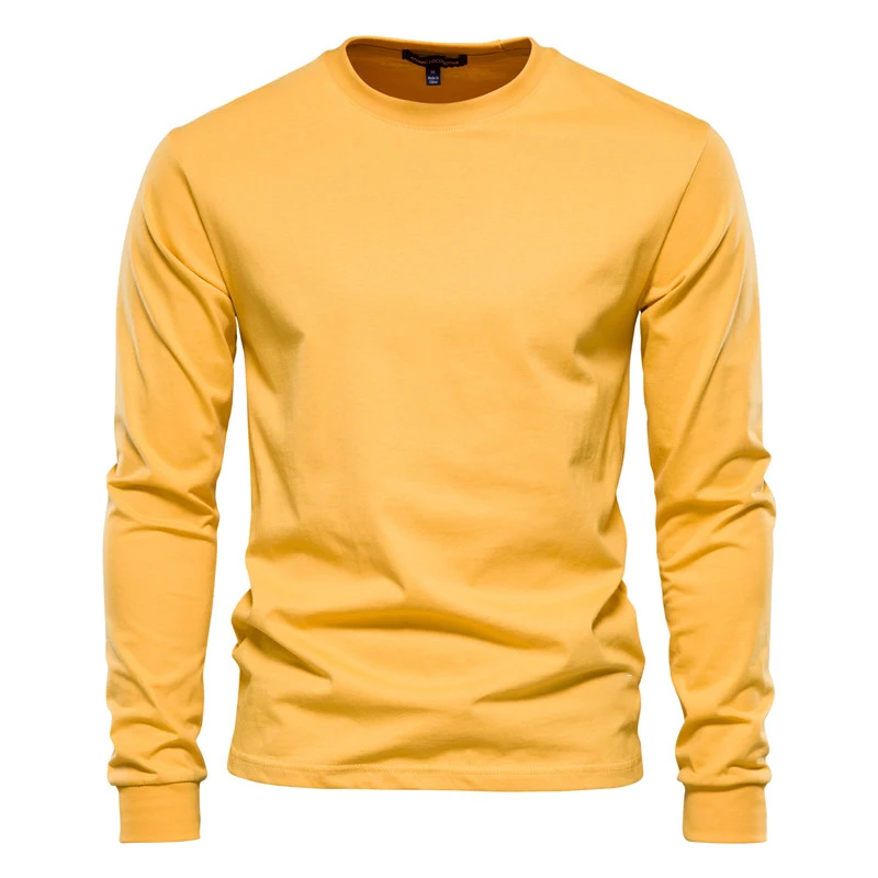 Simplicity Solid Color Long Sleeve T-shirt Fashion Cotton Men\'s T Shirts Casual O-neck Unisex Tops Fitness Run Sports Pullover